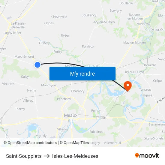 Saint-Soupplets to Isles-Les-Meldeuses map