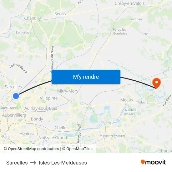 Sarcelles to Isles-Les-Meldeuses map