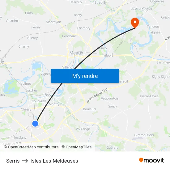 Serris to Isles-Les-Meldeuses map