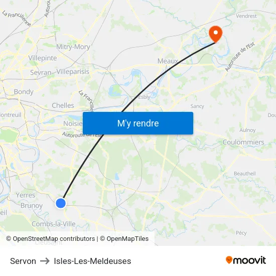 Servon to Isles-Les-Meldeuses map