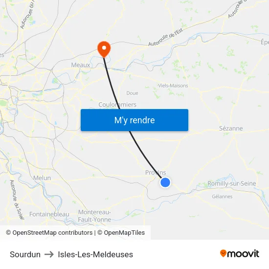 Sourdun to Isles-Les-Meldeuses map