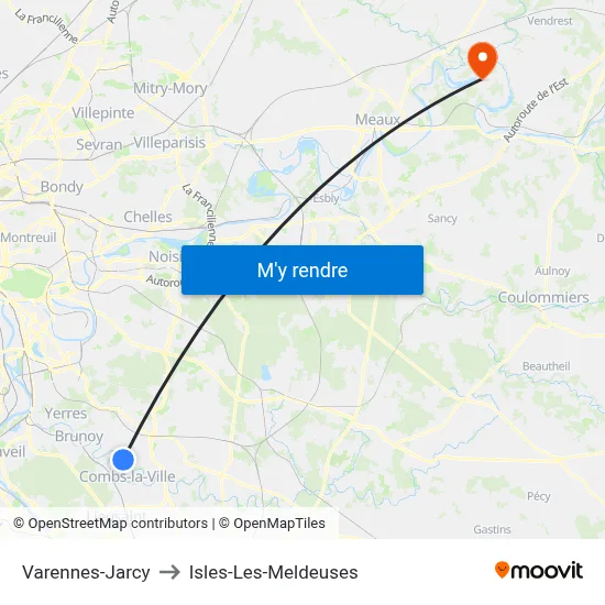 Varennes-Jarcy to Isles-Les-Meldeuses map