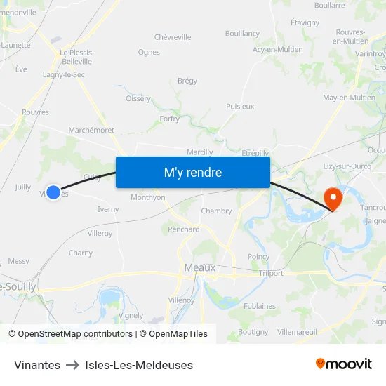 Vinantes to Isles-Les-Meldeuses map