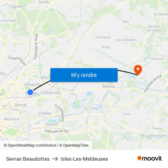 Sevran Beaudottes to Isles-Les-Meldeuses map
