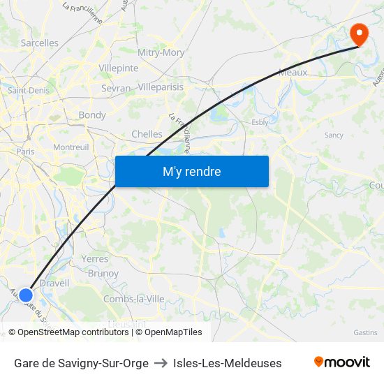 Gare de Savigny-Sur-Orge to Isles-Les-Meldeuses map