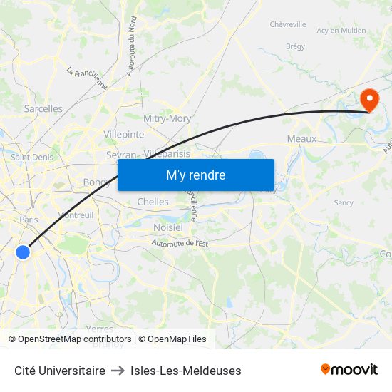 Cité Universitaire to Isles-Les-Meldeuses map