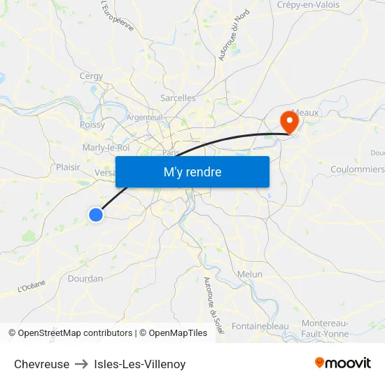 Chevreuse to Isles-Les-Villenoy map