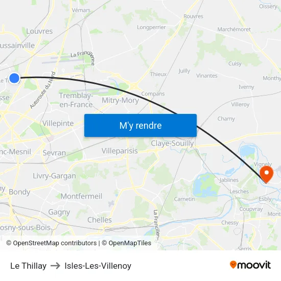 Le Thillay to Isles-Les-Villenoy map