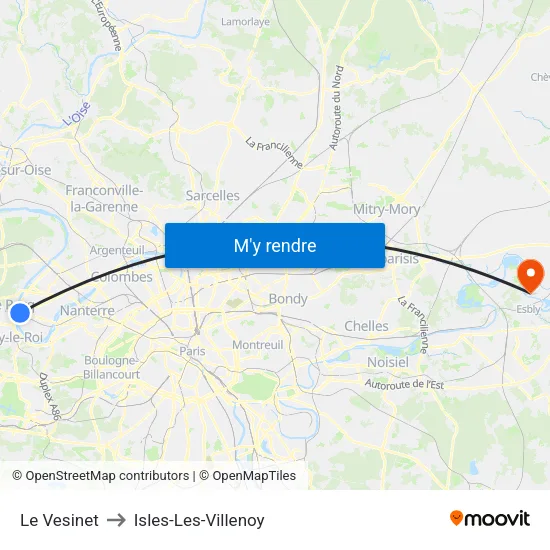 Le Vesinet to Isles-Les-Villenoy map