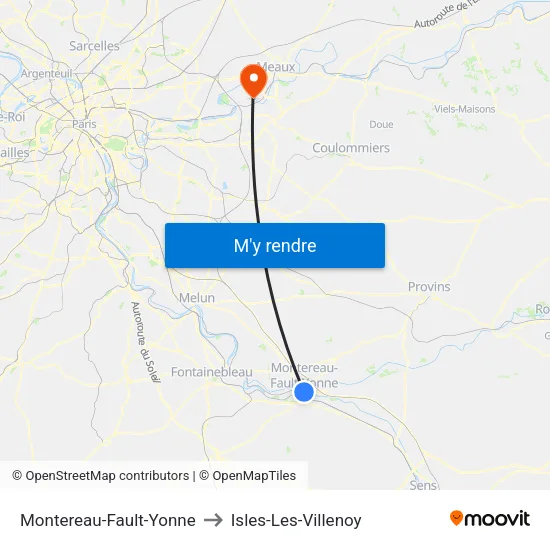 Montereau-Fault-Yonne to Isles-Les-Villenoy map