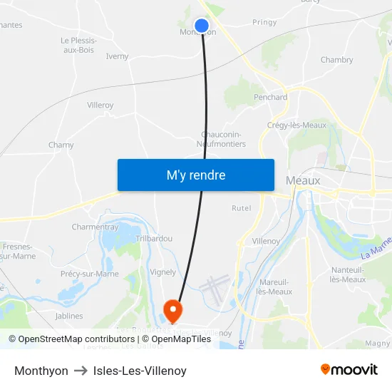 Monthyon to Isles-Les-Villenoy map