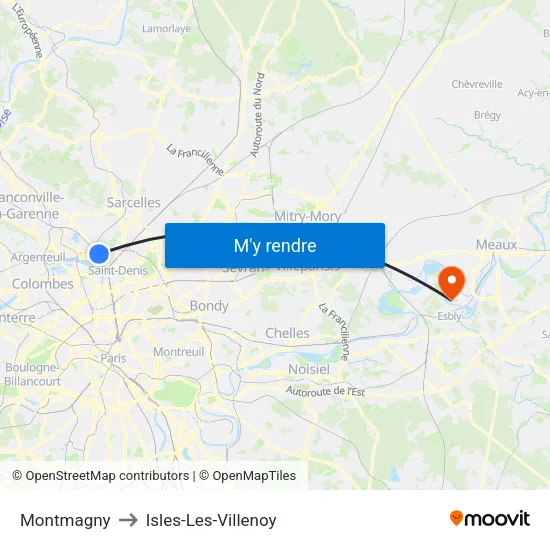 Montmagny to Isles-Les-Villenoy map