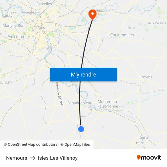 Nemours to Isles-Les-Villenoy map