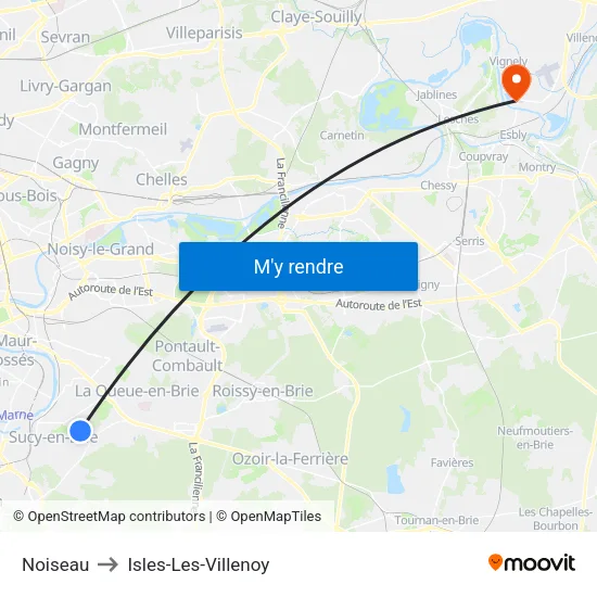 Noiseau to Isles-Les-Villenoy map