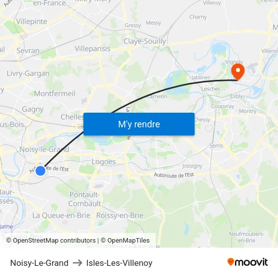 Noisy-Le-Grand to Isles-Les-Villenoy map