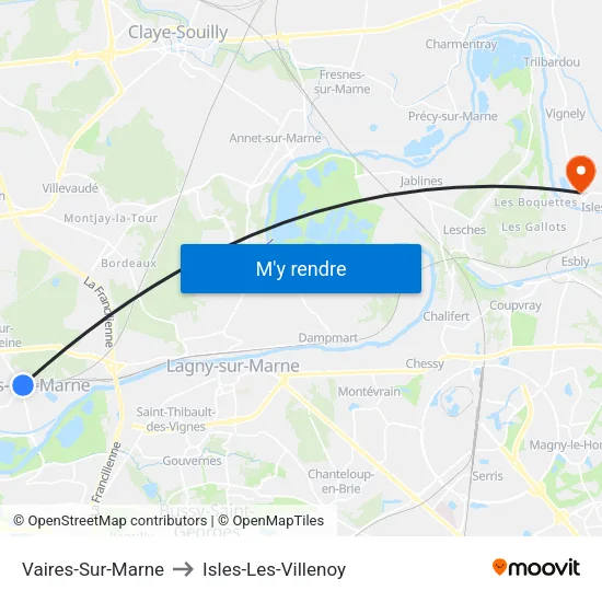 Vaires-Sur-Marne to Isles-Les-Villenoy map