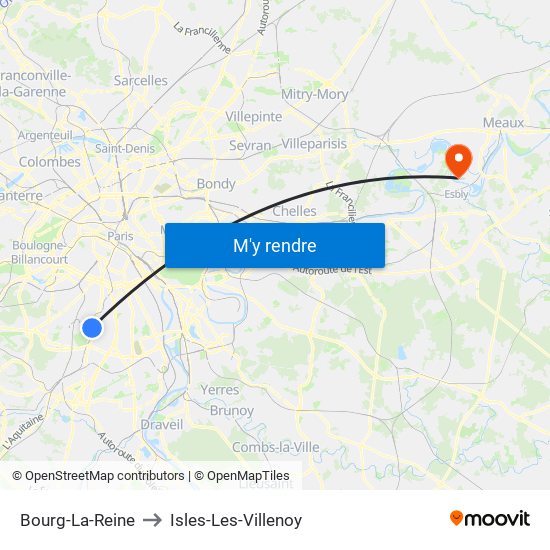 Bourg-La-Reine to Isles-Les-Villenoy map