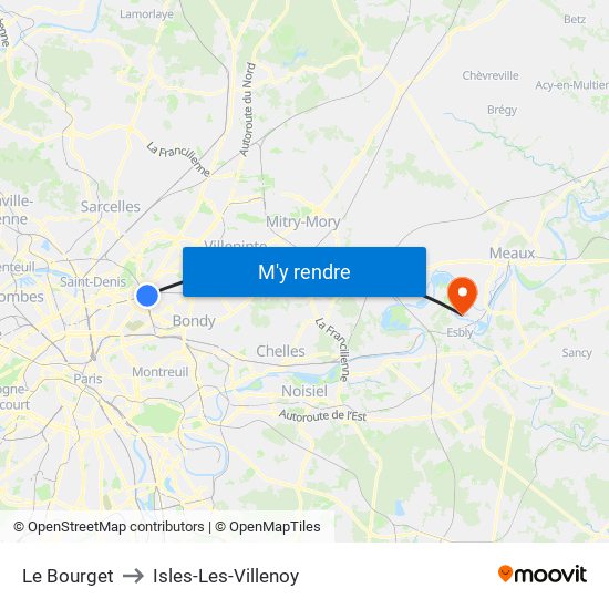 Le Bourget to Isles-Les-Villenoy map