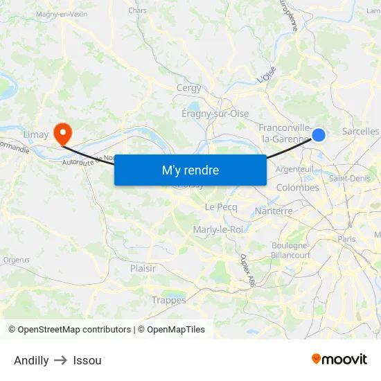 Andilly to Issou map