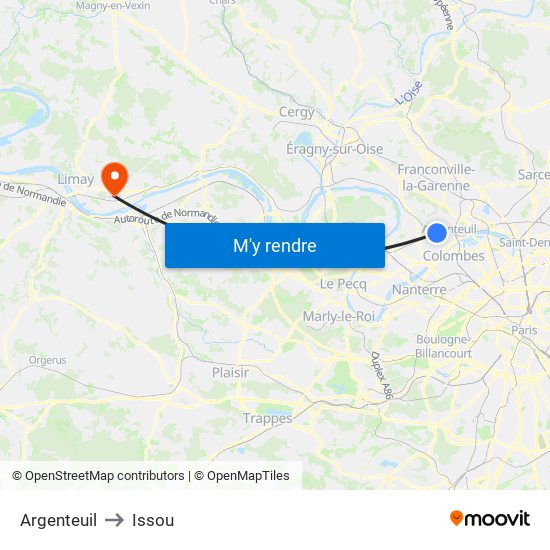 Argenteuil to Issou map