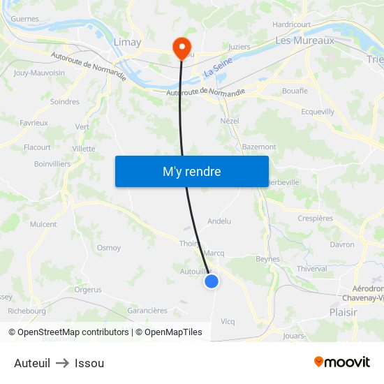 Auteuil to Issou map