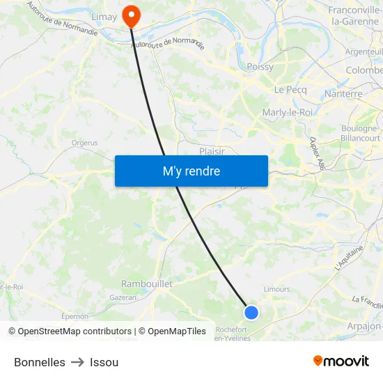 Bonnelles to Issou map