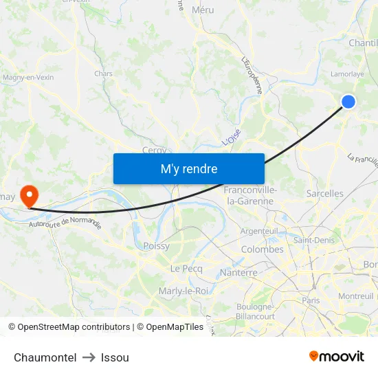 Chaumontel to Issou map