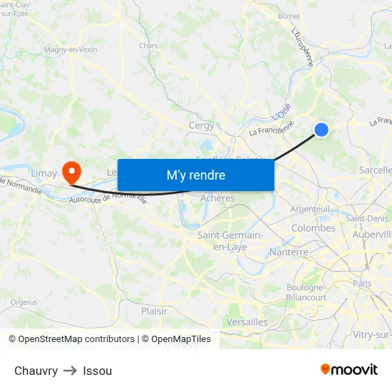 Chauvry to Issou map