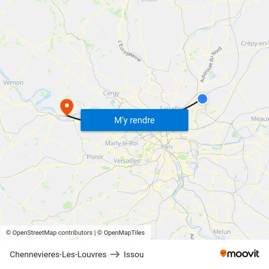 Chennevieres-Les-Louvres to Issou map