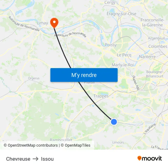 Chevreuse to Issou map