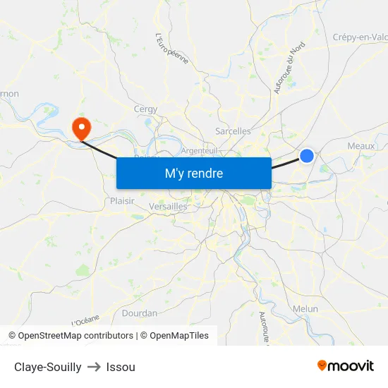 Claye-Souilly to Issou map