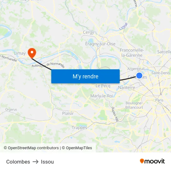 Colombes to Issou map