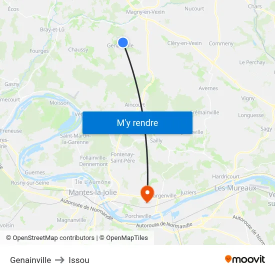 Genainville to Issou map