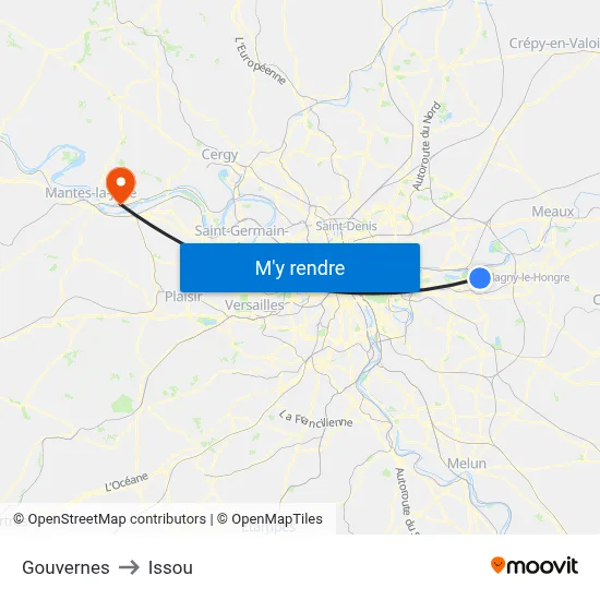 Gouvernes to Issou map