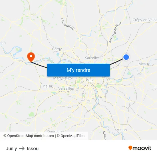 Juilly to Issou map