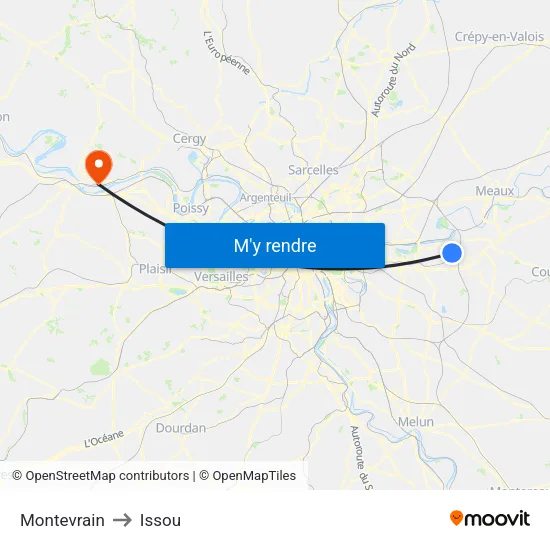 Montevrain to Issou map