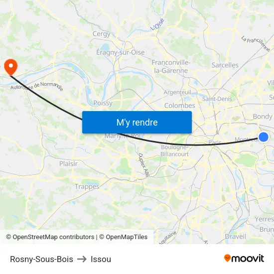 Rosny-Sous-Bois to Issou map