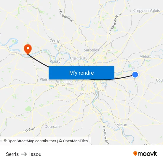 Serris to Issou map
