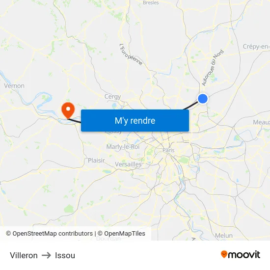 Villeron to Issou map