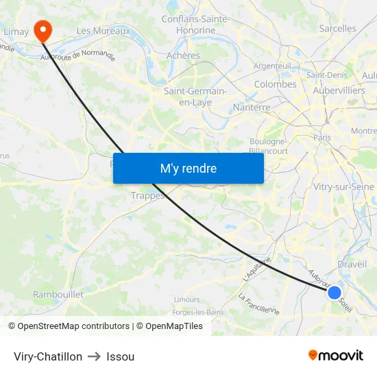 Viry-Chatillon to Issou map