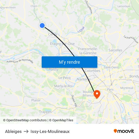 Ableiges to Issy-Les-Moulineaux map