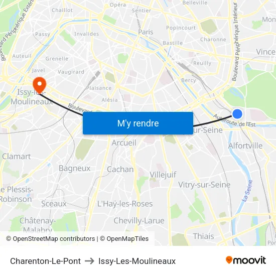 Charenton-Le-Pont to Issy-Les-Moulineaux map