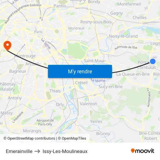 Emerainville to Issy-Les-Moulineaux map
