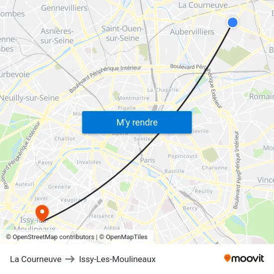 La Courneuve to Issy-Les-Moulineaux map