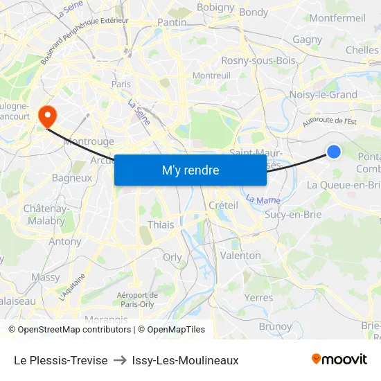 Le Plessis-Trevise to Issy-Les-Moulineaux map