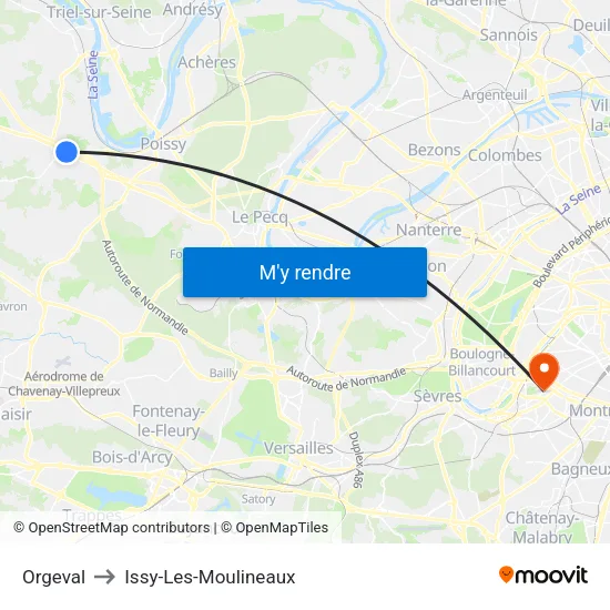 Orgeval to Issy-Les-Moulineaux map