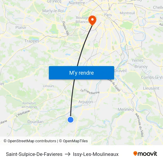 Saint-Sulpice-De-Favieres to Issy-Les-Moulineaux map