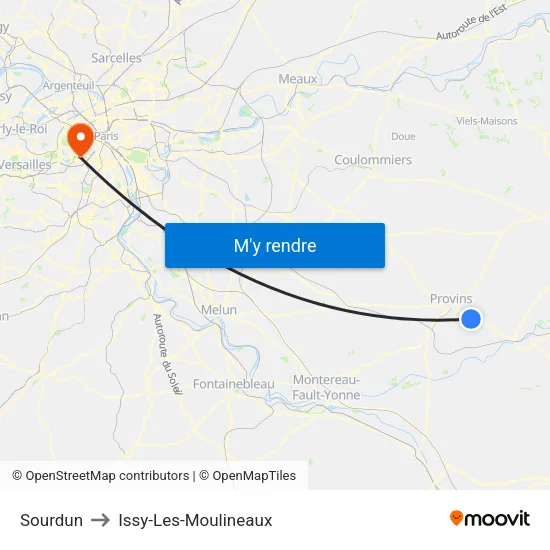 Sourdun to Issy-Les-Moulineaux map