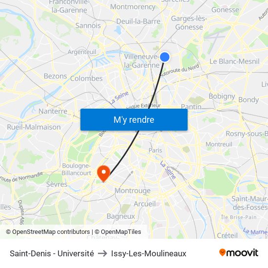 Saint-Denis - Université to Issy-Les-Moulineaux map