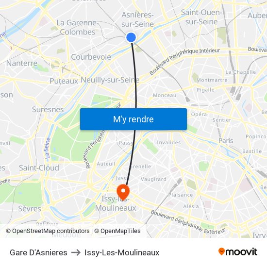 Gare D'Asnieres to Issy-Les-Moulineaux map